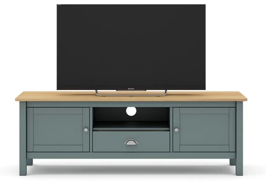Zelenosivý/prírodný TV stolík z borovicového dreva 158x53 cm Misti – Marckeric