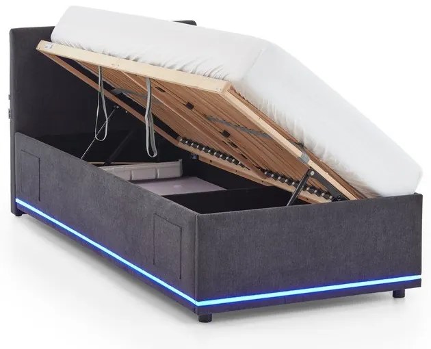 Tmavosivá čalúnená detská posteľ s úložným priestorom s roštom 90x200 cm Circle – Meise Möbel