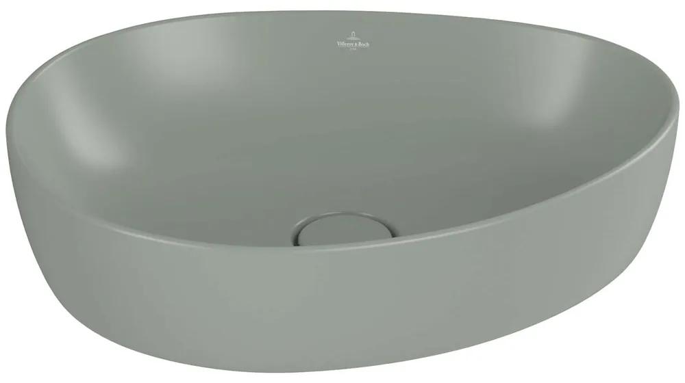VILLEROY &amp; BOCH Antao asymetrické umývadlo na dosku bez otvoru, bez prepadu, 510 x 400 mm, Morning Green, s povrchom CeramicPlus, 4A7351R8