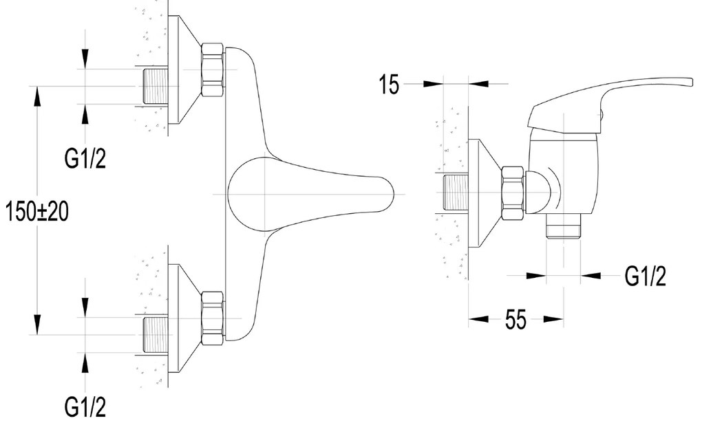 Aqualine, AQUALINE 35 nástenná sprchová batéria, rozteč 150mm, chrómová, 52126