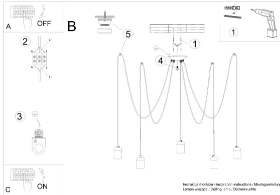 Sollux SL.1161 - Luster na lanku NESO 5xE27/15W/230V pavúk betón
