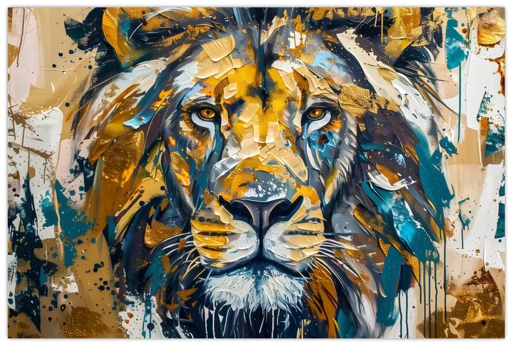 Obraz - Abstraktná olejomaľba s levom (90x60 cm)
