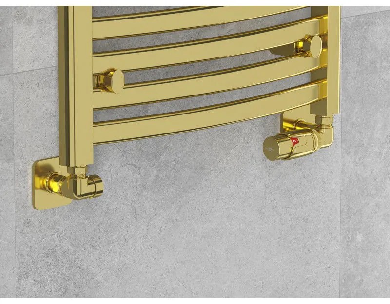 Mexen G00, axiálny ventil G1/2" s hranatými krytkami a termostatickou hlavicou M30x1,5 mm, zlatá lesklá, W903-900-909-50