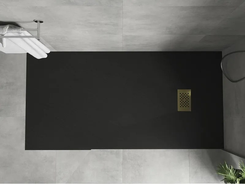 Mexen Hugo, obdĺžniková sprchová vanička SMC 170 x 80 cm, čierna, zlatá krytka, 42708017-G