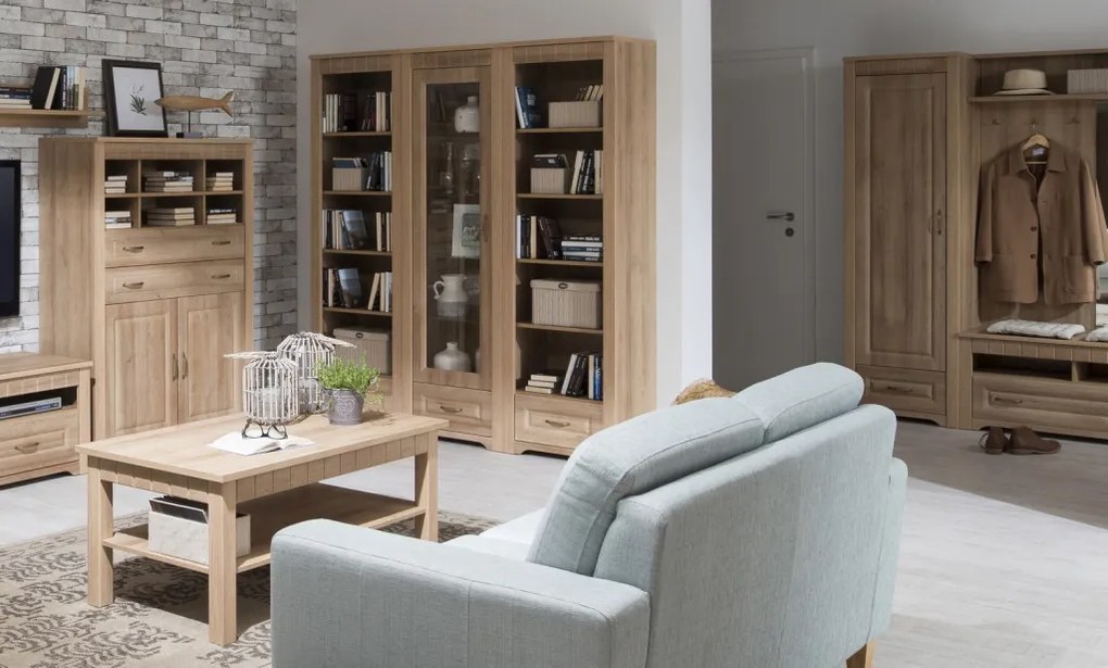 Vysoká vitrína Atik, dub riviéra, ľavá