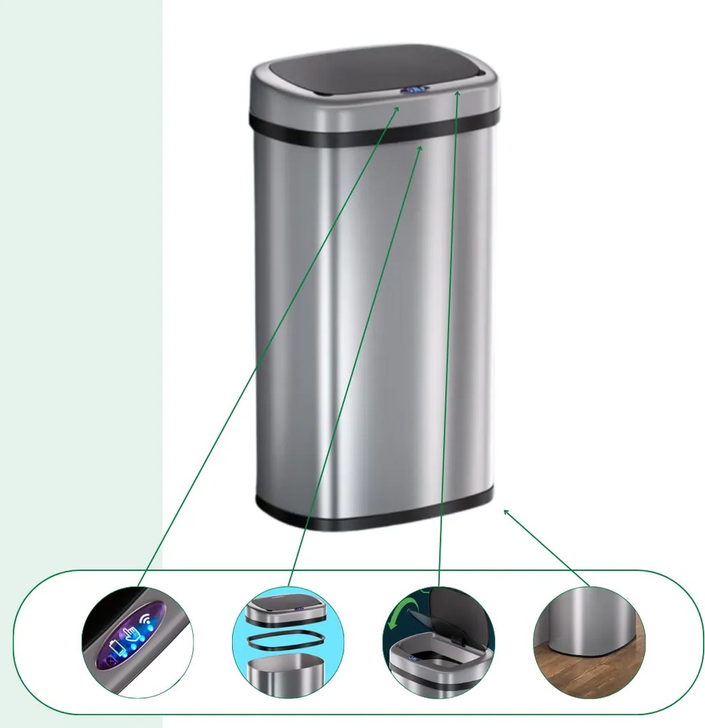 Senzorový odpadkový kôš DEUS, 58 litrov, strieborná Jurhan