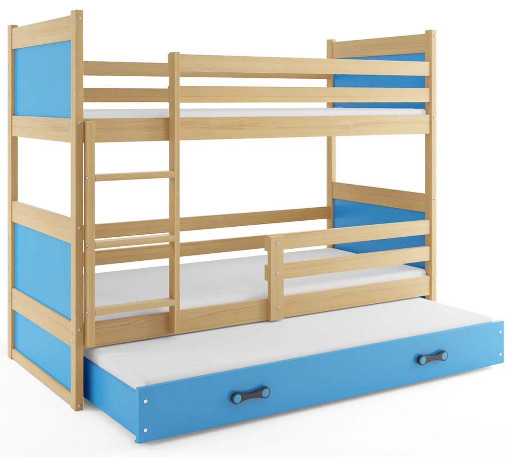 Interbeds Poschodová posteľ Rico 3 trojmiestna borovica 200cm x 90cm modrá