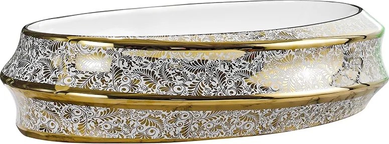 BPS-koupelny Keramické umývadlo na dosku HYD-YO-WH-MOD5-GL-600 60x40 cm, biele/zlatý dekor
