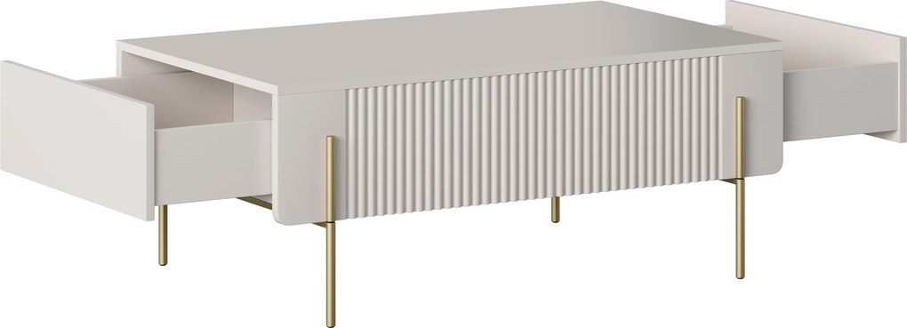 Kávový stolík Malmi 100 cm so zásuvkami - kašmír / zlaté nožičky