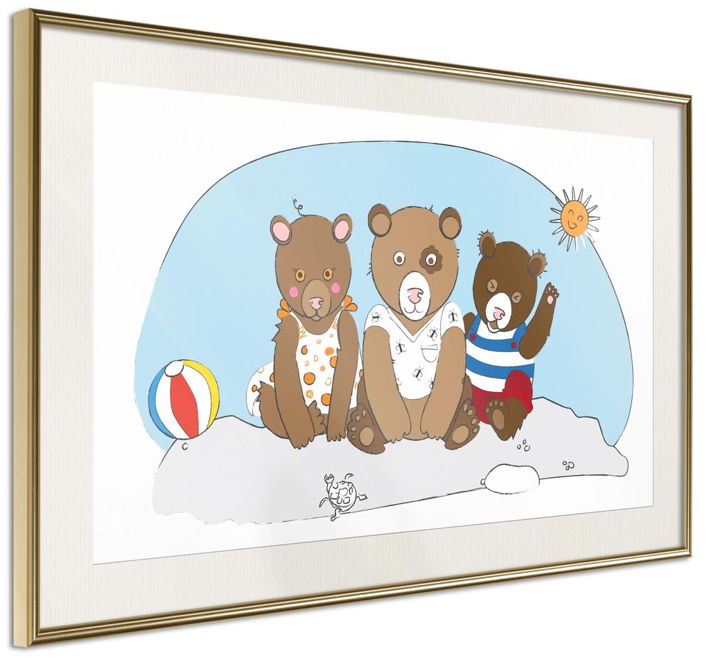 Artgeist Plagát - Teddy Bears on the Beach [Poster] Veľkosť: 45x30, Verzia: Zlatý rám s passe-partout