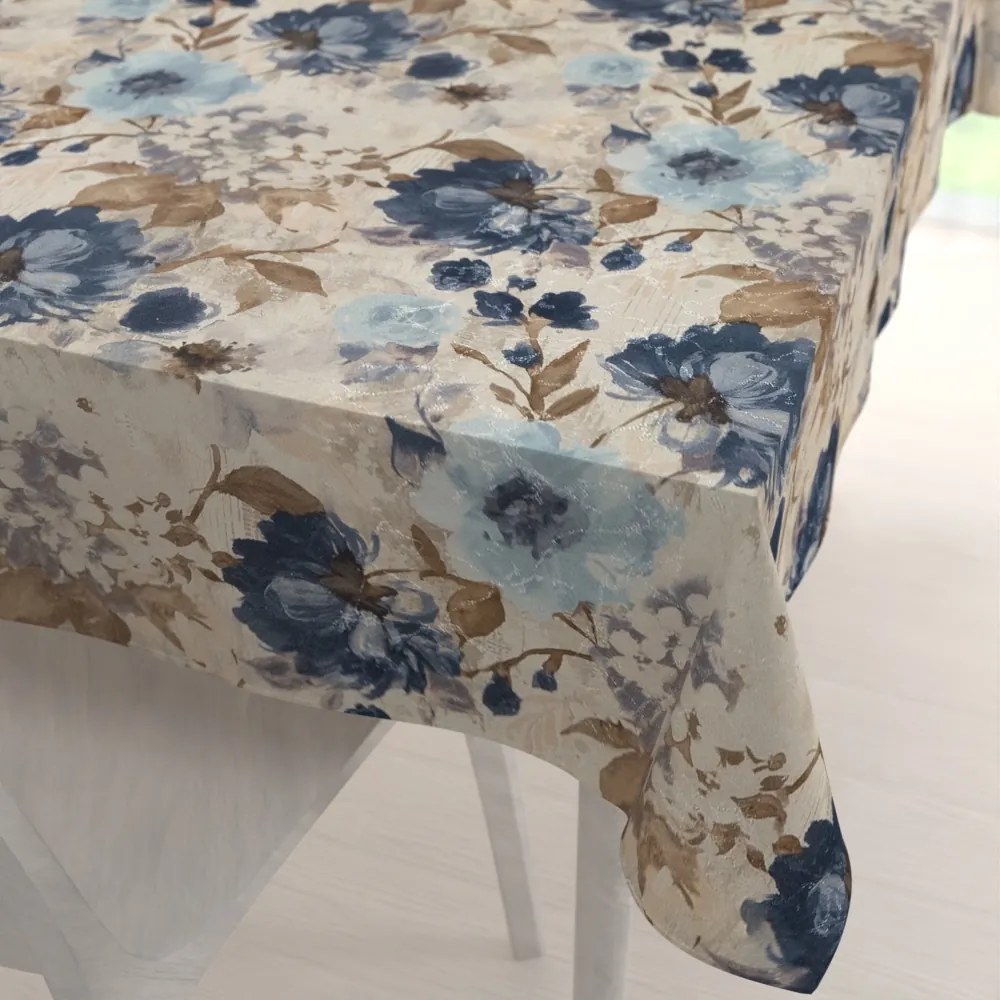 Biante Dekoračný obdĺžnikový obrus Parma PM-113 Modré kvety na smotanovom 140x180 cm