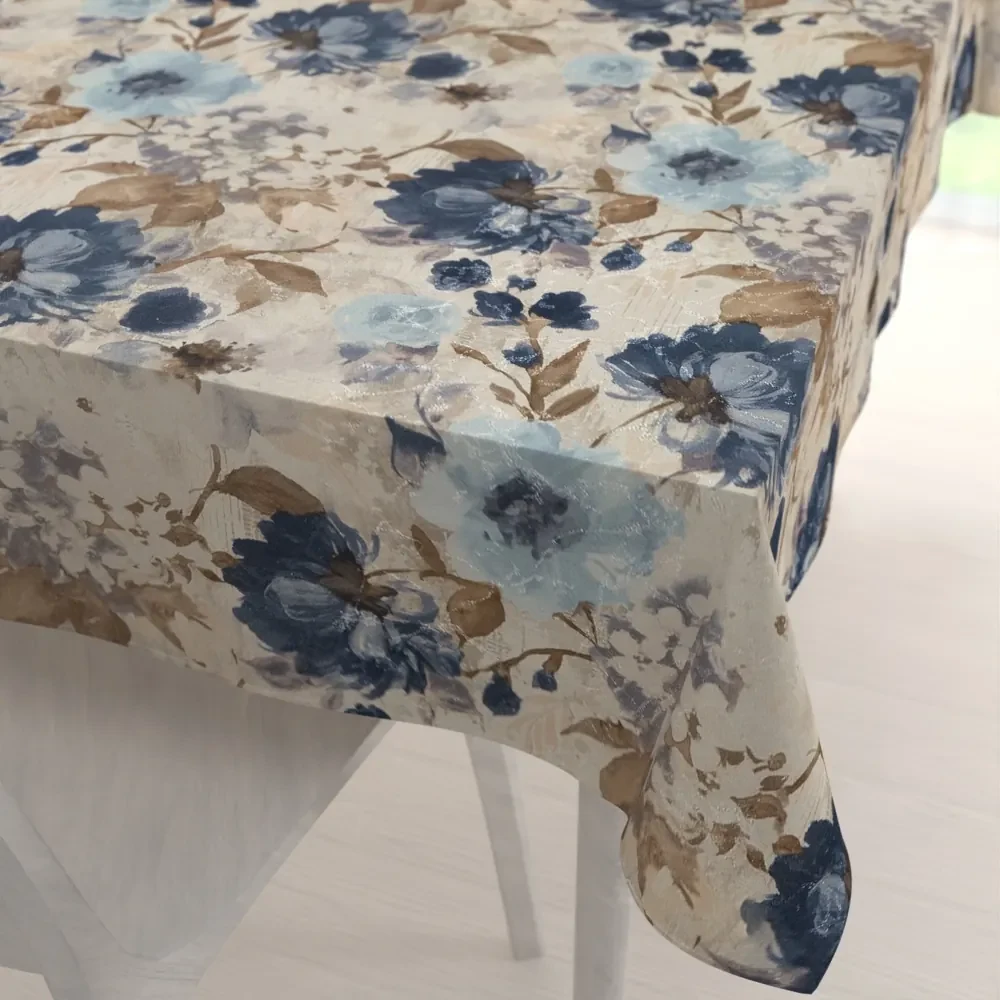 Biante Dekoračný obdĺžnikový obrus Parma PM-113 Modré kvety na smotanovom 140x220 cm