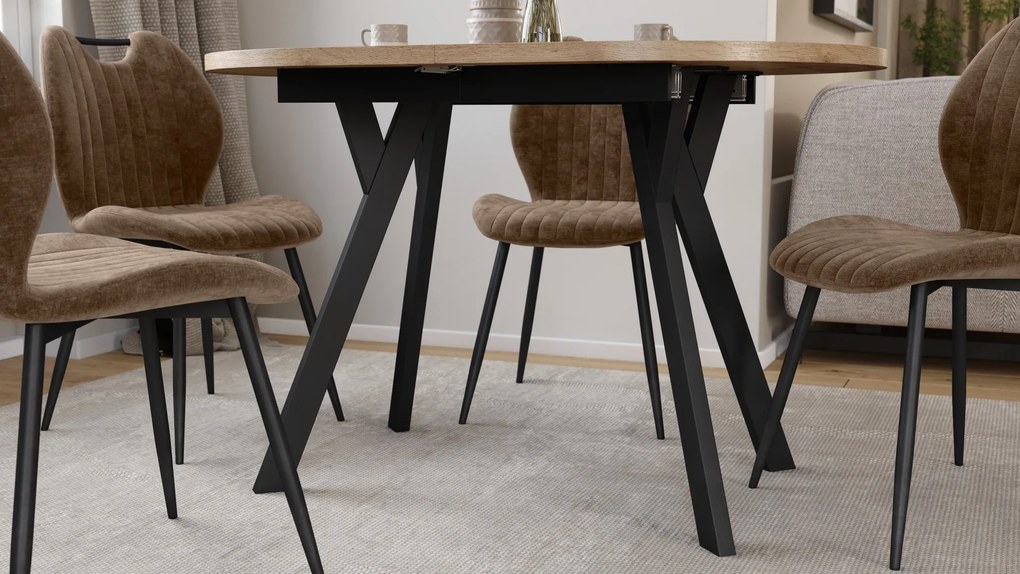 Mazzoni ALMO Dub Craft zlatý / čierne nohy - OVÁLNY ROZKLADACÍ STÔL 140-240 cm PRE 10-12 OSÔB