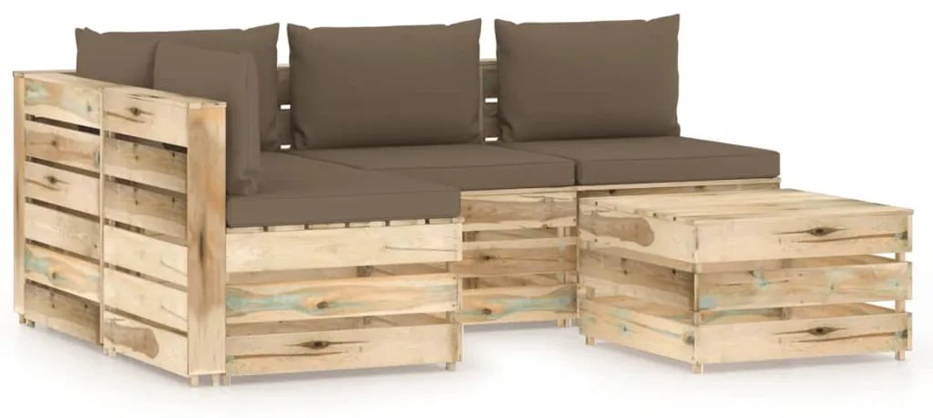vidaXL 5-dielna sedacia súprava+podložky, zelená, impregnované drevo