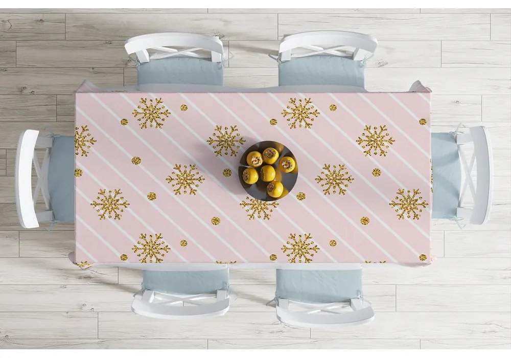 Vianočný obrus s prímesou bavlny Minimalist Cushion Covers Golden Snowflakes, 140 x 180 cm