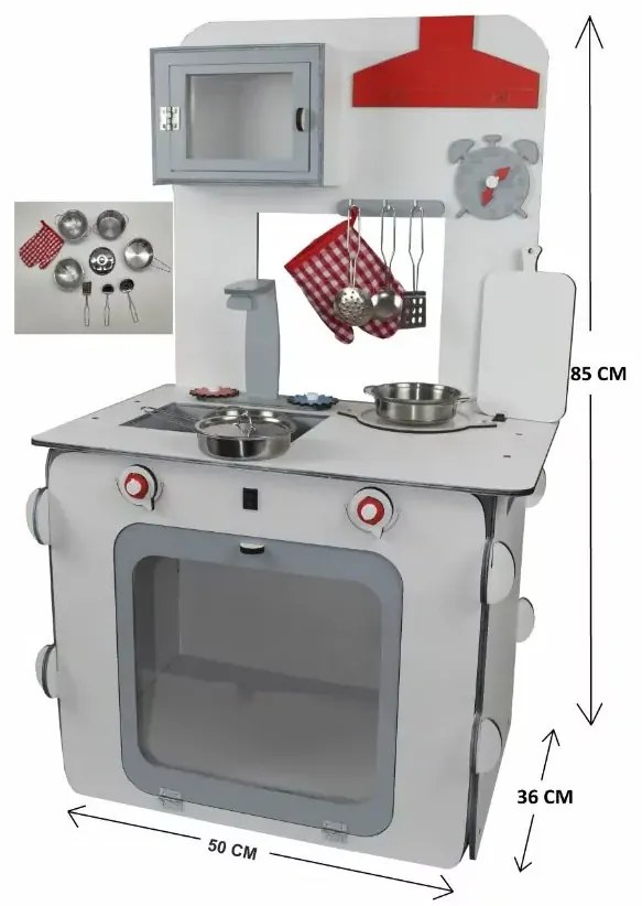 Drevená kuchynka s príslušenstvom - biela/sivá