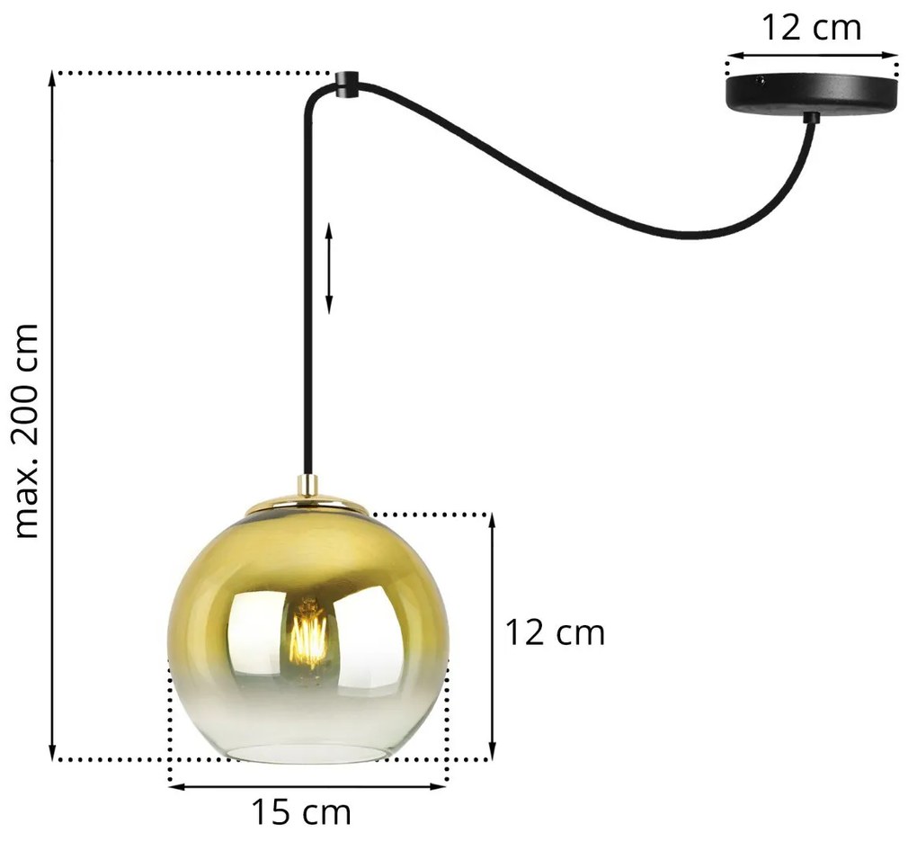 Závesné svietidlo Bergen gold spider, 1x zlaté/transparentné sklenené tienidlo (fi 15cm)