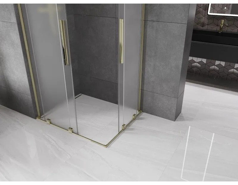 Mexen Velar L Duo, sprchový kút s posuvnými dverami 100 x 90 cm, 8mm sklo námraza, zlatá lesklá, 871-100-090-02-33-50