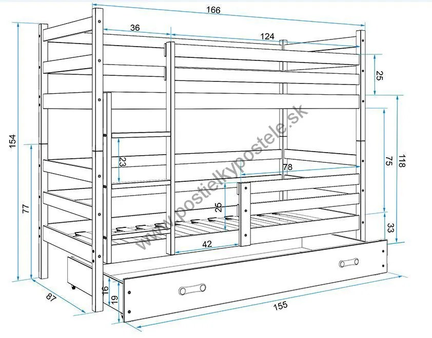 Poschodová posteľ ERIK 2 - 160x80cm - Borovica - Biela