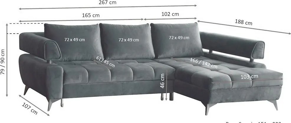 Rohová sedacia súprava Paris, staroružová látka, pravý roh