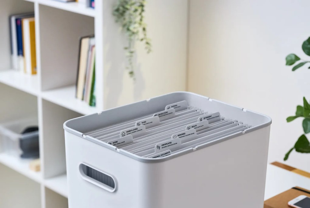 Rotho Úložný box na dokumenty, na archiváciu + 10 závesných zakladačov, myPAPER BOX - biely