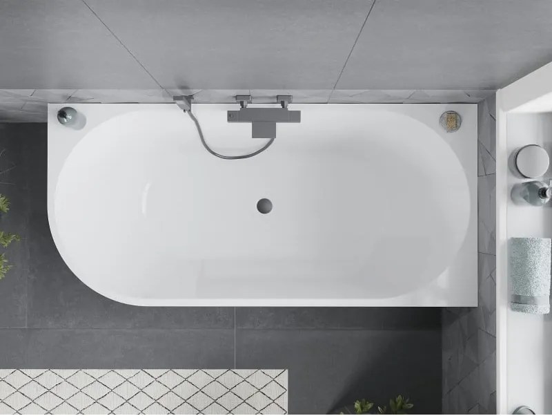 Mexen Mia, voľne stojaca rohová vaňa pravá 140 x 75 cm, biela/čierna, grafitový prepad, 52691407575P-95