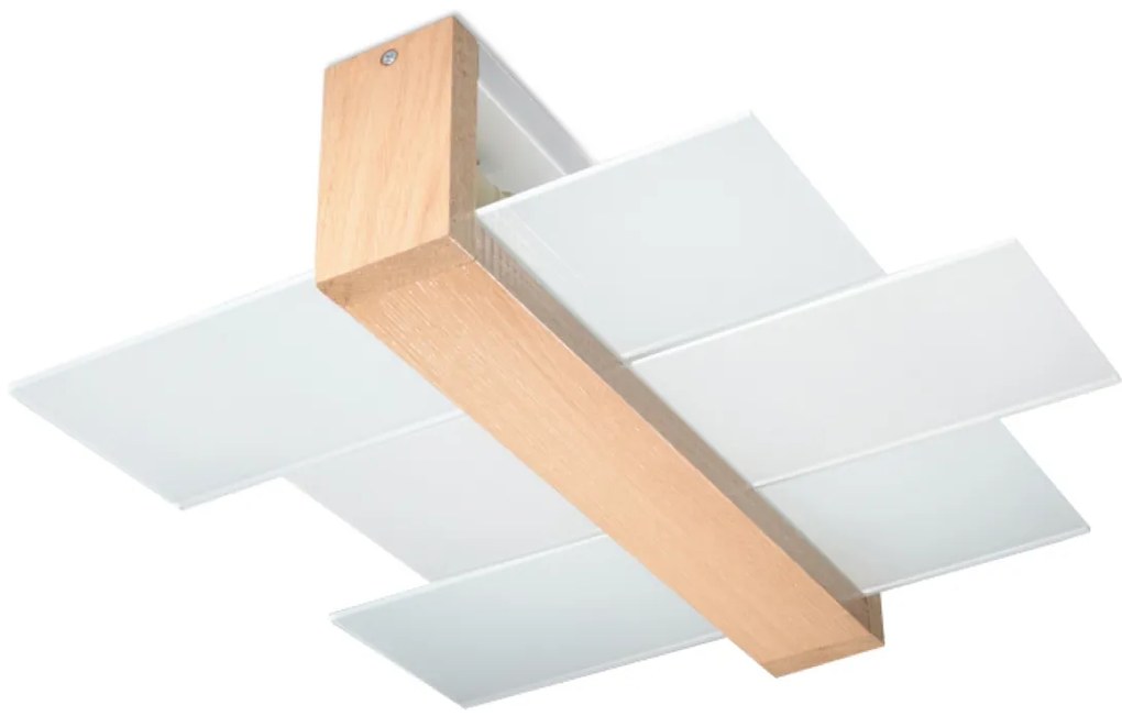 Stropné svietidlo Feniks, 1x mliečne sklenené tienidlo, drevo