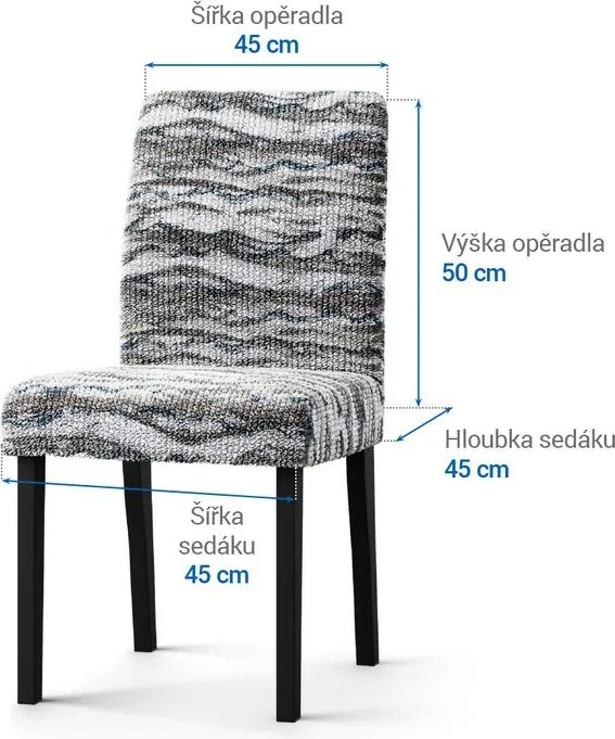Bielastické poťahy OCEANO NOVÉ šedo-modré stoličky s operadlom 2 ks (45 x 45 x 50 cm)