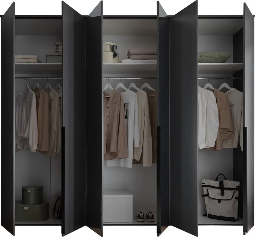 Šatníková skriňa so zrkadlami Kevo, 270 cm, grafitová