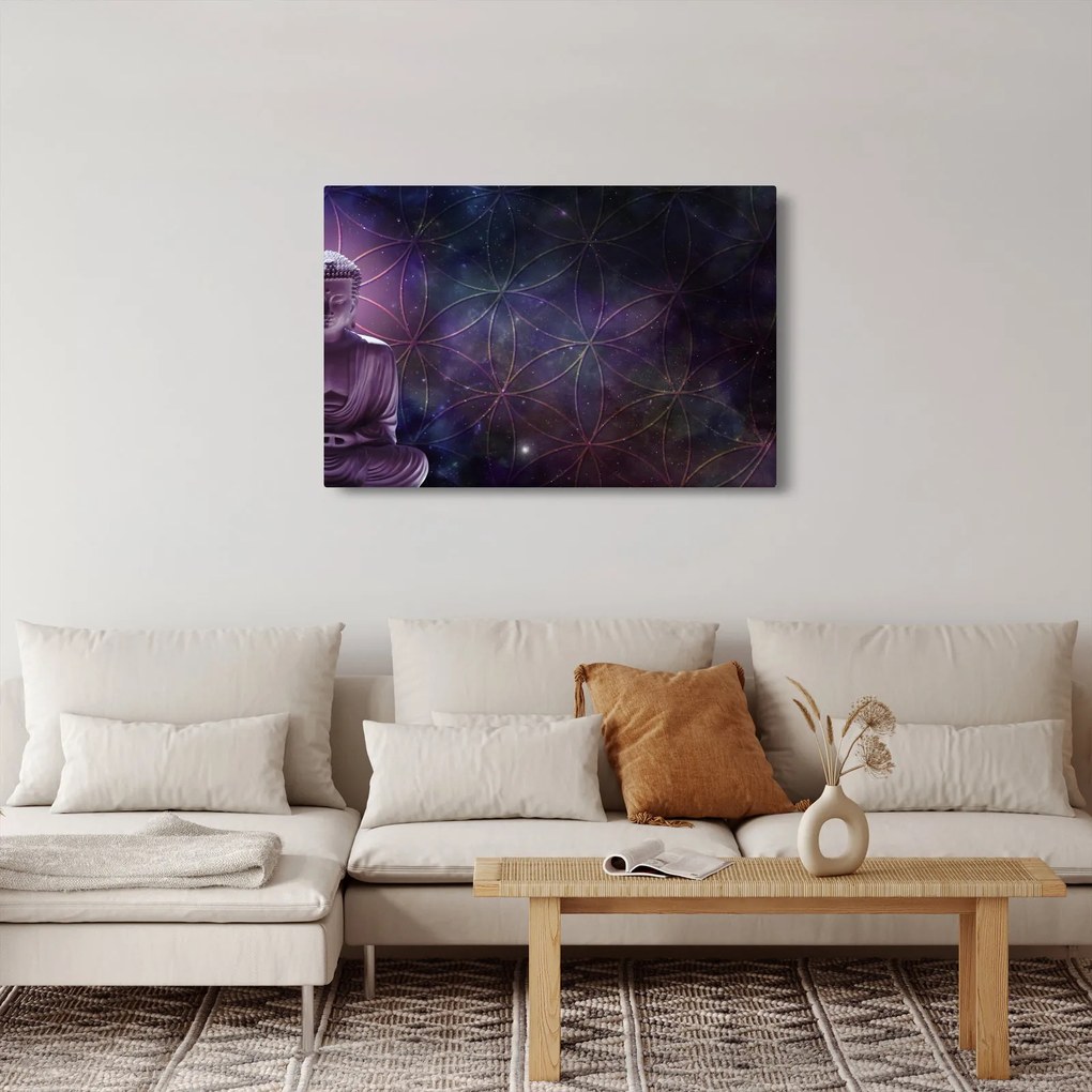Obraz - Budha s kvetmi života (90x60 cm)
