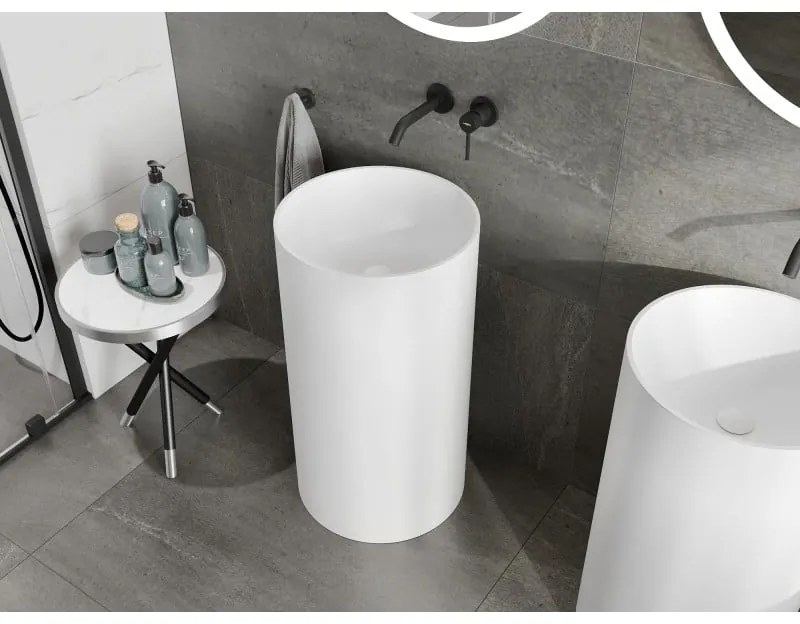 Mexen Ajax-01, voľnestojace umývadlo z konglomerátu 45x45x82 cm, biela matná, 26504500