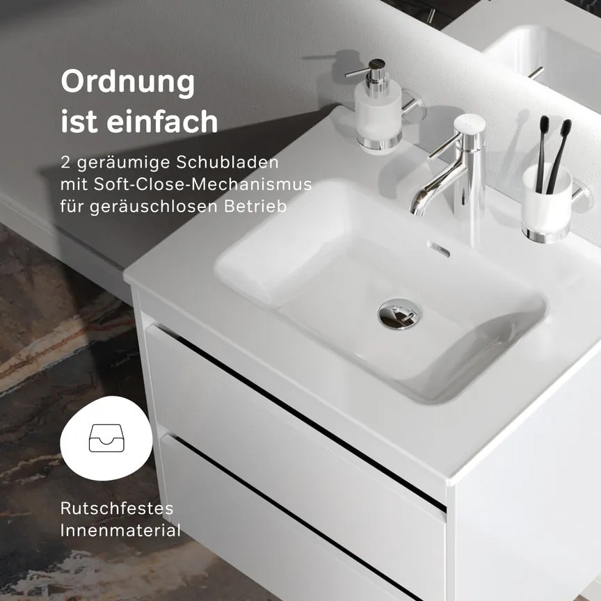 Skrinka s umývadlom 60 AM.PM Spike MPA-FHX0602WG-WCC0602WG závesná, 2 zásuvky, lesklá biela