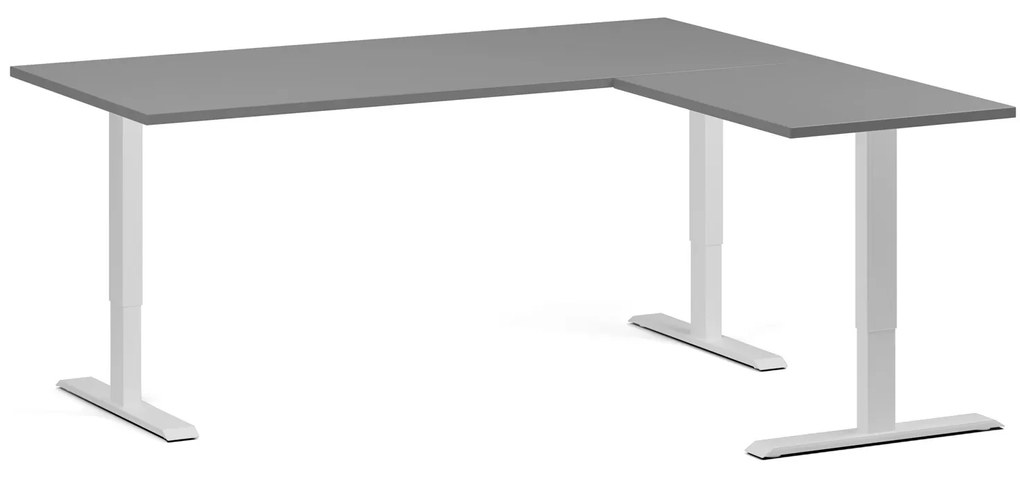 Výškovo nastaviteľný stôl, 180x160 cm, 3 motory, L/P, biela podnož, grafit