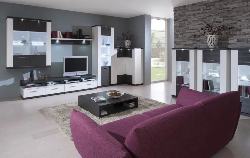 Vitrína Caracas typ 28, grafit/biely lesk, s osvetlením