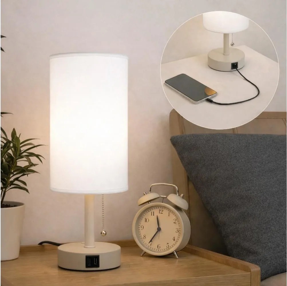 Brilagi - Stolová lampa s USB portom TABLON 1xE27/25W/230V béžová/biela