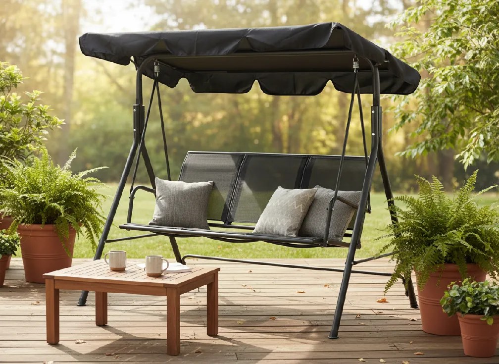 Garden Line ZÁHRADNÁ HOJDAČKA S TEXTILENE 170 x 110 x 153 cm ČIERNA