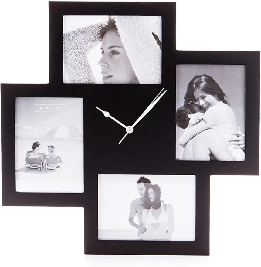 Čierne nástenné hodiny s fotorámikmi Tomasucci Collage