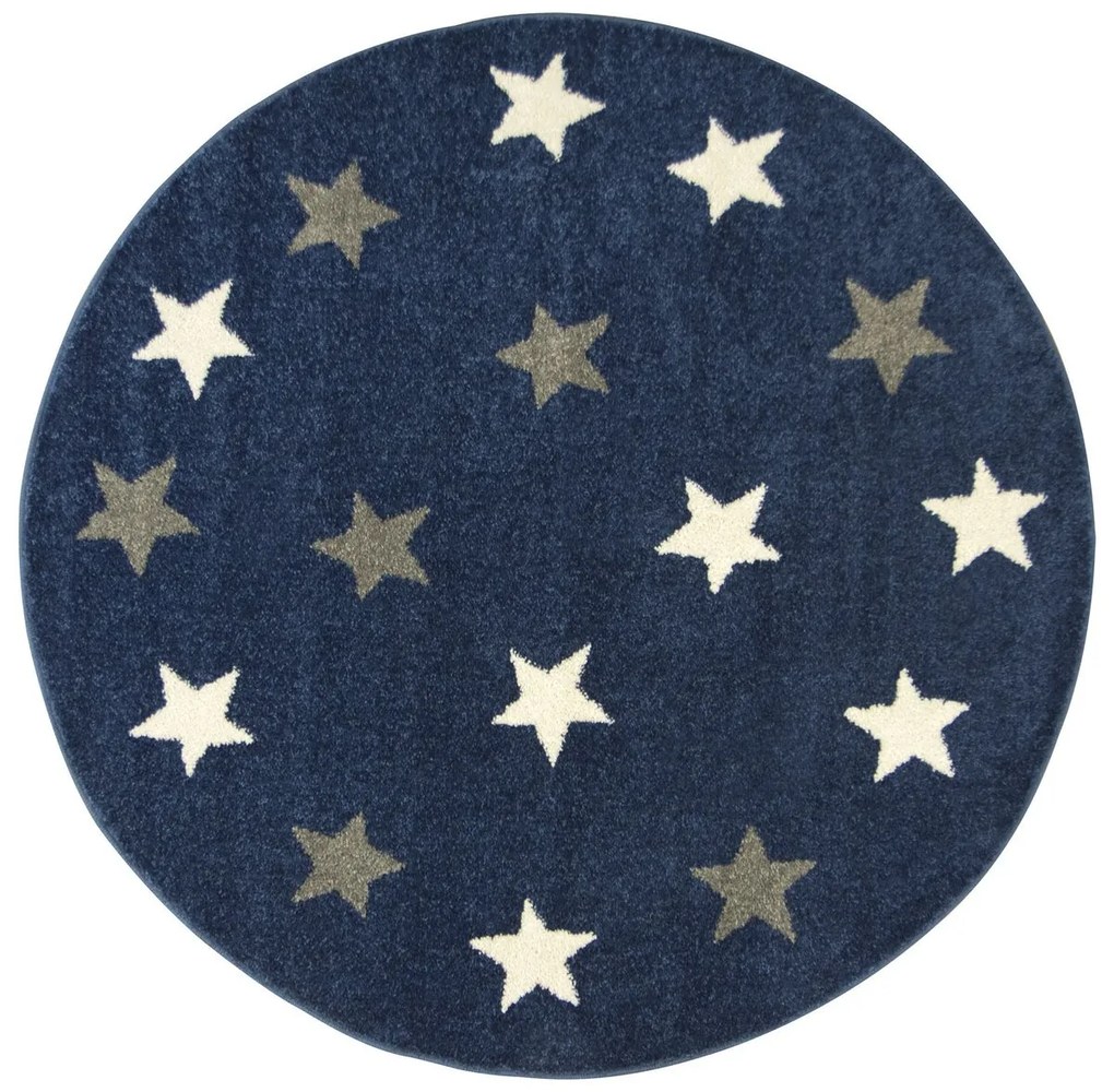 Detský koberec  EMILY KIDS 5767A Hviezdy, tmavomodrý / hnedý / krémový