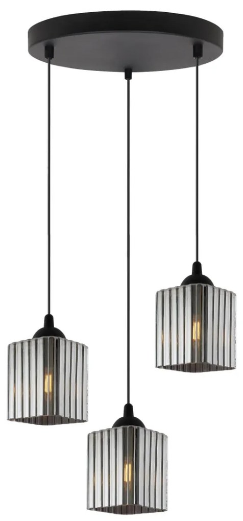 Závesné svietidlo Riffle Square, 3x grafitové sklenené tienidlo, b, o