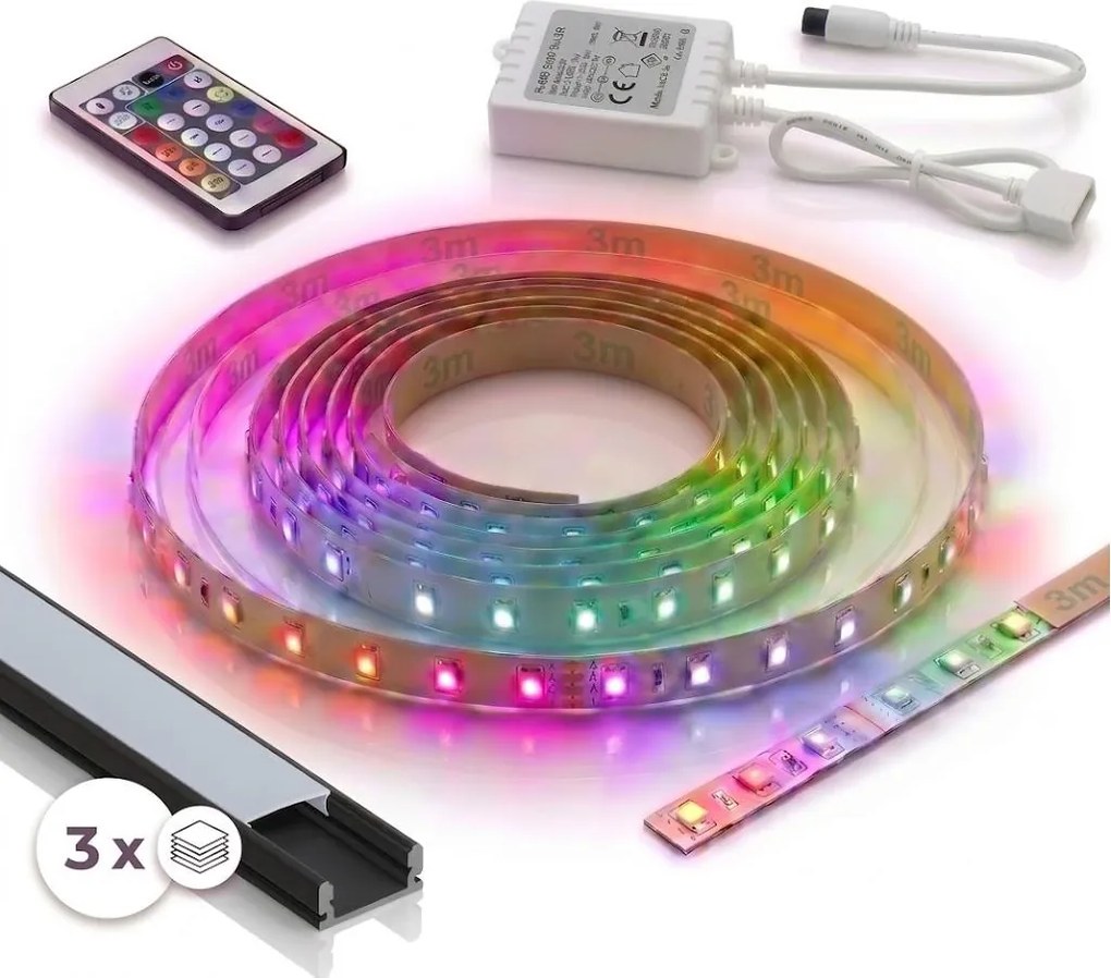 SADA 1x LED RGBW pásik DIGITAL LED/9,6W/230V 3 m + 3x zapustený profil 1 m + diaľkové ovládanie