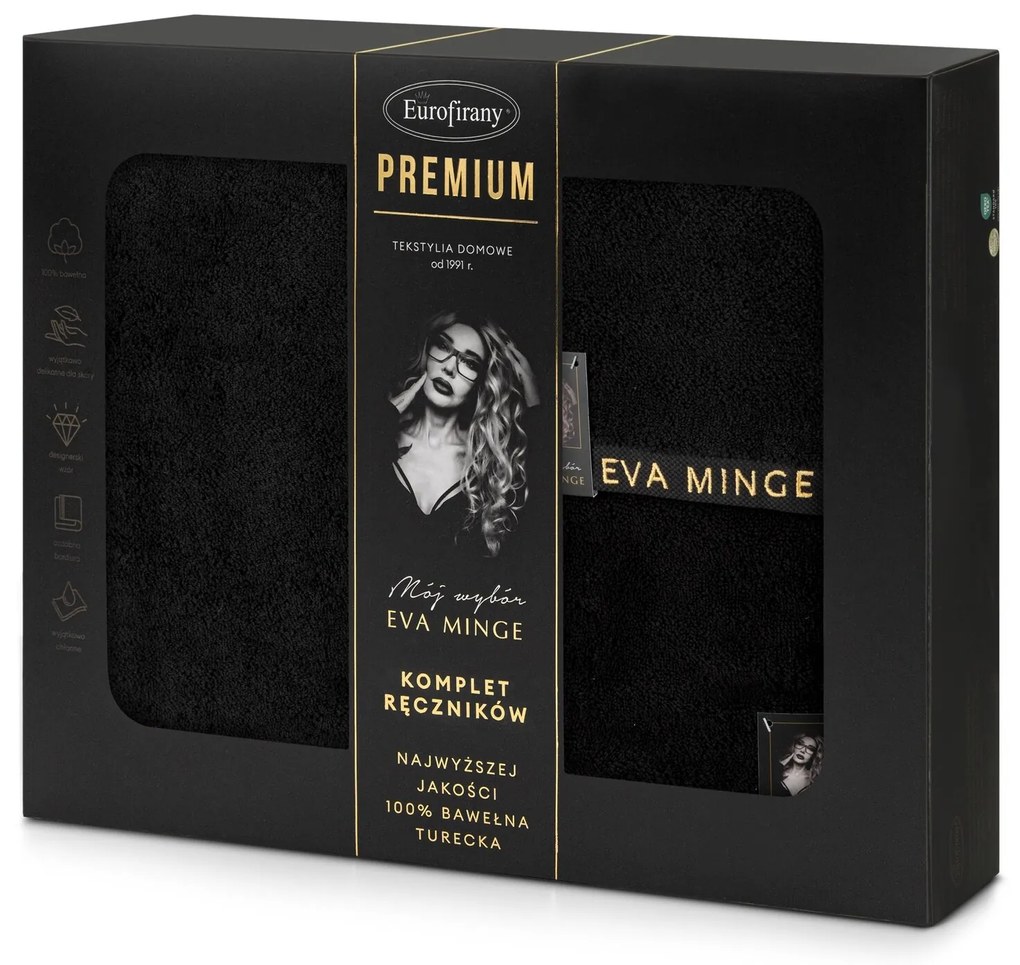 FROTÉ UTERÁK EVA MINGE VENUS SADA 1KS 30X50 CM, 1KS 50X90 CM, 1KS 70X140 CM ČIERNA