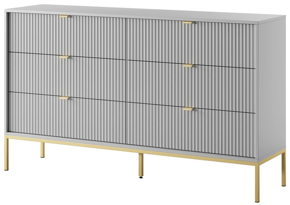 Komoda Nova 154 cm so zásuvkami sivá/zlatá