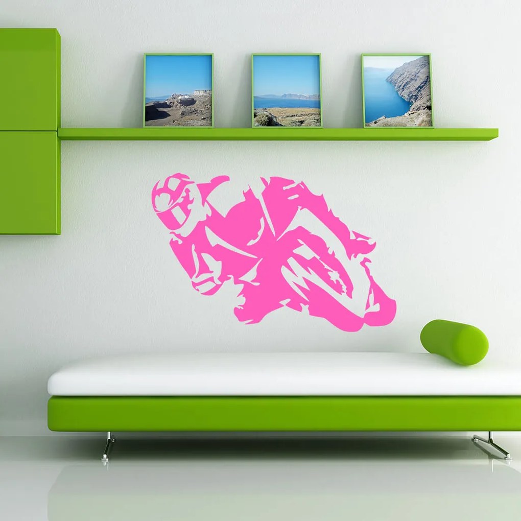 Veselá Stena Samolepka Motorkár Farba: fialová, Veľkosť: 40 x 27 cm