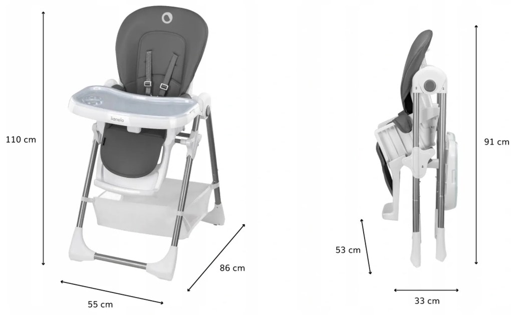 Detská stolička na kŕmenie Lionelo Linn Plus Farba: sivá