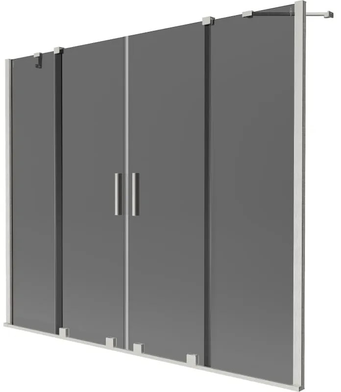 Mexen Velar Duo, 2-krídlová posuvná vaňová zástena 170 x 150 cm, 8mm šedé sklo, brúsená oceľ, 896-170-000-42-97