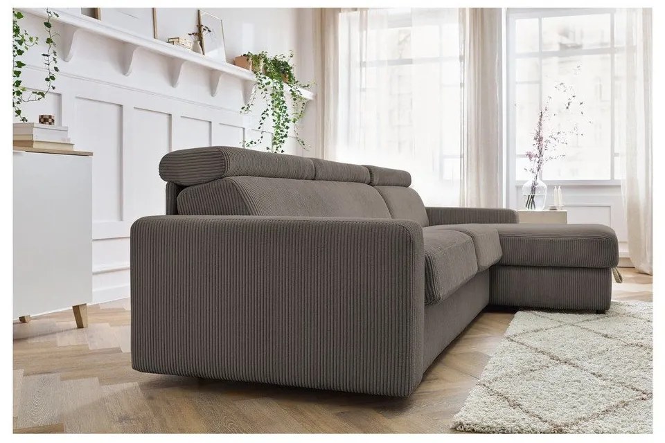 Sivo-hnedá menčestrová rozkladacia rohová pohovka (variabilná) Monaco – Bobochic Paris