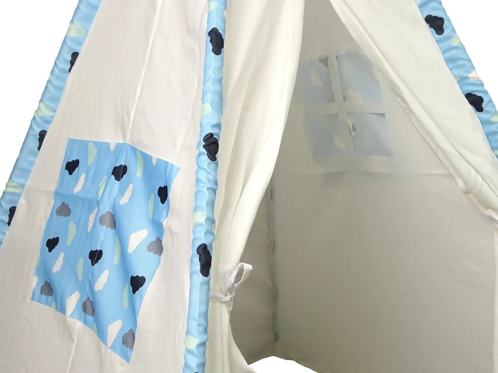 LEAN TOYS Detský Indiánsky teepee stan bielo-modrý