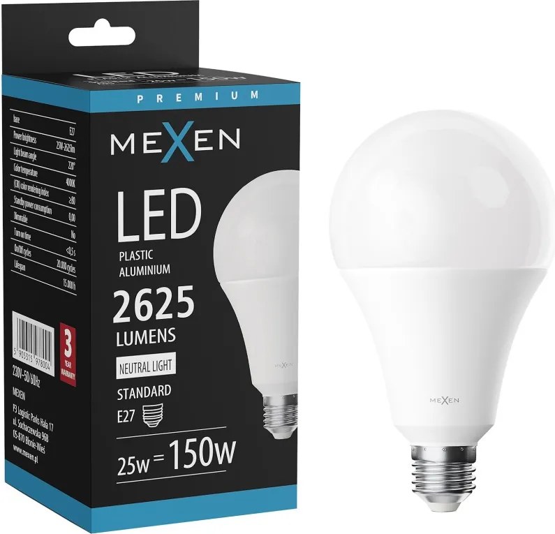 Mexen Nova, LED žiarovka E27, A95, 25W, teplá - 3000K, 2625 lm - L100-E27-2530-01