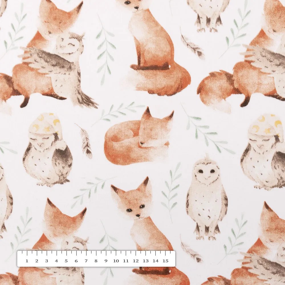 Biante Detský bavlnený štvorcový obrus Sandra SA-523 Líšky a sovy na bielom 140x140 cm