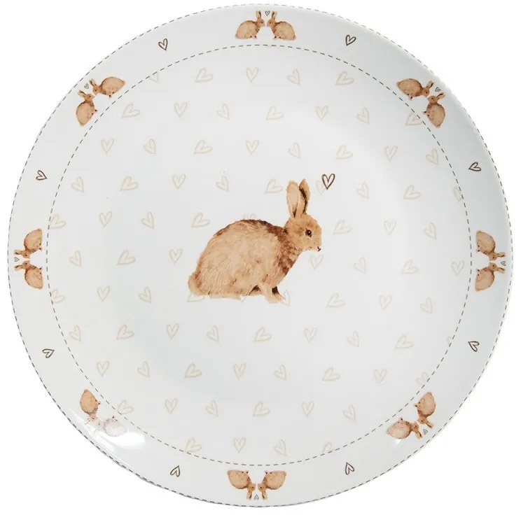 Biely porcelánový tanier s motívom králikov a srdiečok Bunnies in Love - Ø 26*2 cm